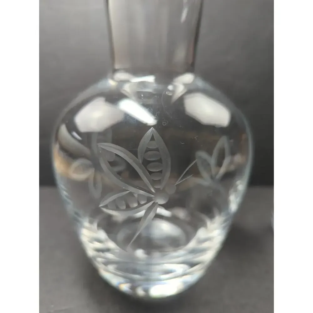 VTG‎ Glass Tumble Up Etched ButterfliesPitcher &Glass Bedside Water Carafe 7 IN
